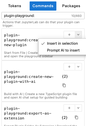 Command insert mode dropdown with AI option
