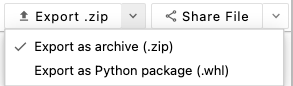 Export format dropdown in editor toolbar
